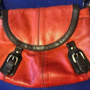 LUCKY BRAND - Red with Brown Buckle Accents Saddle Crossbody Bag Purse